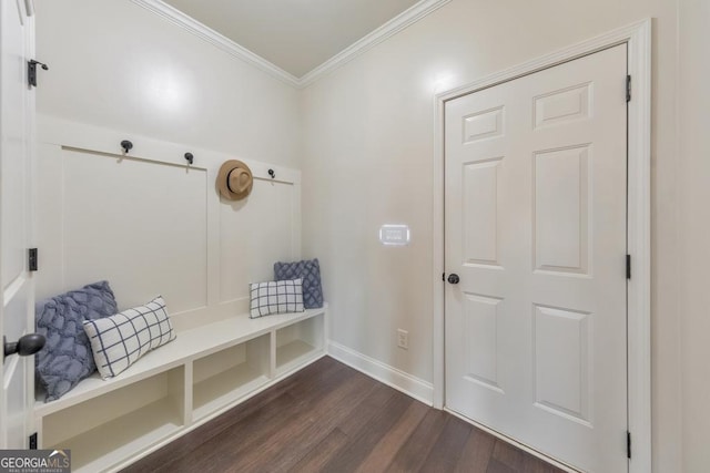 64 Durana Way, Dallas, GA 30132 - mudroom with crown molding and dark wood finished floors