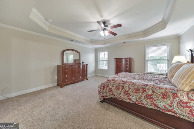 64 Durana Way, Dallas, GA 30132 - carpeted bedroom with a tray ceiling, ornamental molding, and ceiling fan