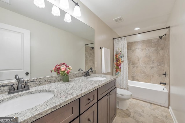 64 Durana Way, Dallas, GA 30132 - bathroom with shower / bath combo with shower curtain and double vanity