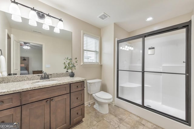 64 Durana Way, Dallas, GA 30132 - ensuite bathroom with vanity, a stall shower, and ceiling fan