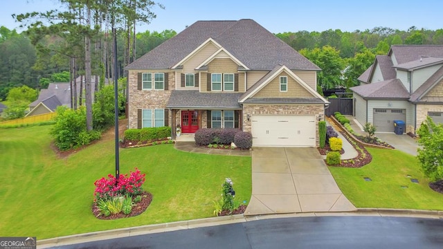 64 Durana Way, Dallas, GA 30132 - craftsman-style house with stone siding, driveway, and a front lawn