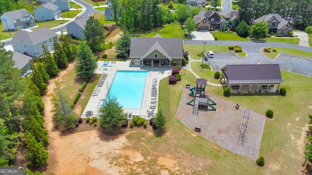 64 Durana Way, Dallas, GA 30132 - aerial perspective of suburban area featuring a pool