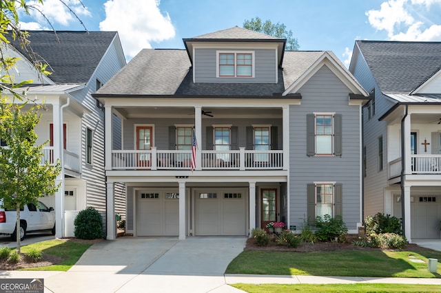 319 Riverton Way, Woodstock, GA 30188 - view of front of house featuring a garage, roof with shingles, driveway, and a balcony
