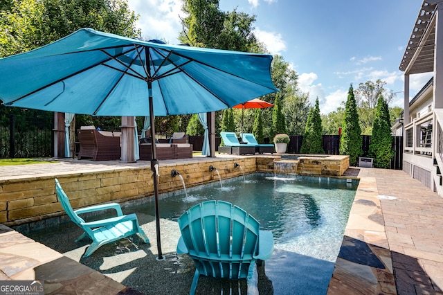 319 Riverton Way, Woodstock, GA 30188 - view of pool with a jacuzzi, a patio, a fenced backyard, and an outdoor hangout area