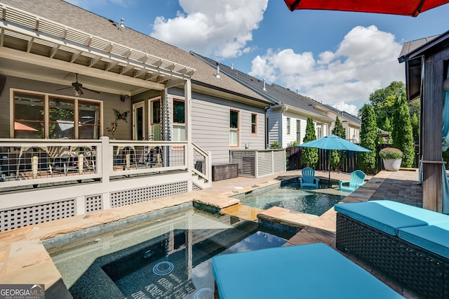 319 Riverton Way, Woodstock, GA 30188 - view of pool with a ceiling fan, a patio, and a pool with connected hot tub