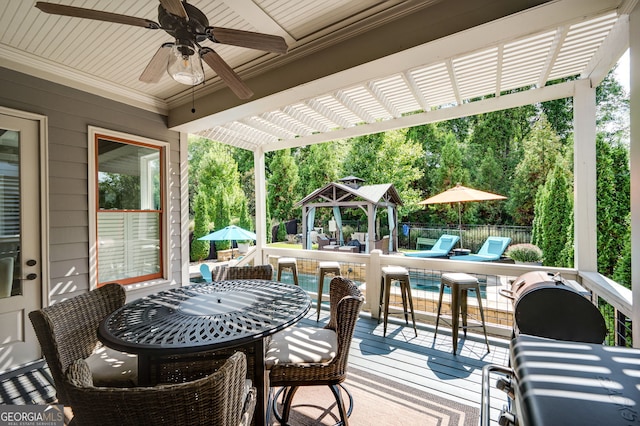 319 Riverton Way, Woodstock, GA 30188 - view of patio / terrace featuring a ceiling fan, a gazebo, and outdoor dining area
