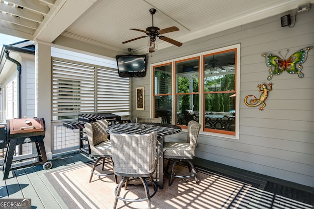 319 Riverton Way, Woodstock, GA 30188 - sunroom with ceiling fan and outdoor dining space