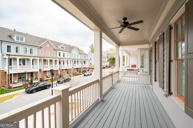 319 Riverton Way, Woodstock, GA 30188 - wooden porch featuring a residential view and a ceiling fan
