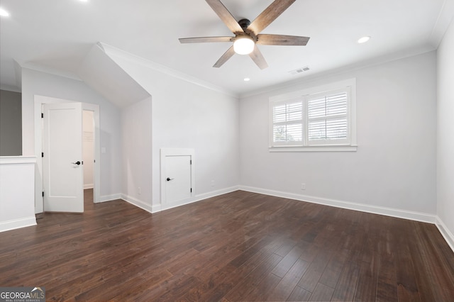 319 Riverton Way, Woodstock, GA 30188 - empty room with ceiling fan, ornamental molding, dark wood-style flooring, baseboards, and recessed lighting