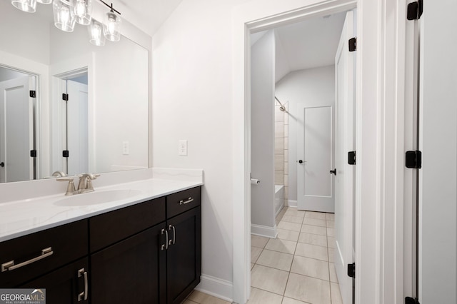 319 Riverton Way, Woodstock, GA 30188 - bathroom with vanity, tile patterned floors,  shower combination, and baseboards
