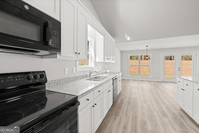 445 Liberty Hill Rd Unit 22, Hartwell, GA 30643 - kitchen with white cabinets, a sink, black appliances, and light wood-type flooring