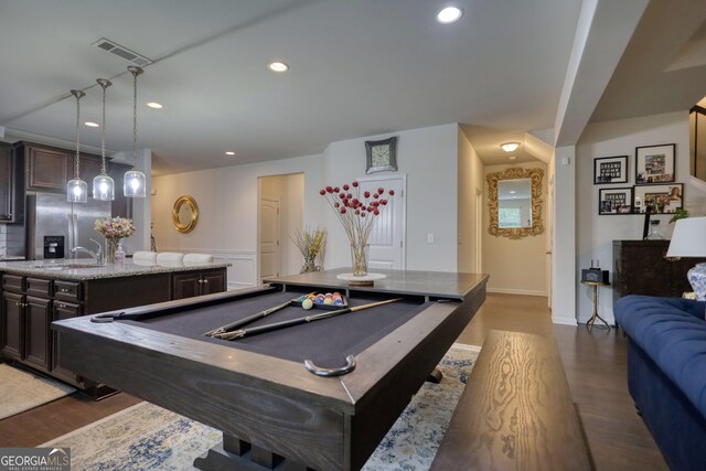 164 Madison Grace Ave, Mcdonough, GA 30252 - recreation room with pool table, a sink, wood finished floors, visible vents, and recessed lighting