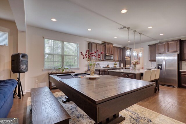 164 Madison Grace Ave, Mcdonough, GA 30252 - rec room featuring baseboards, visible vents, wood finished floors, and recessed lighting