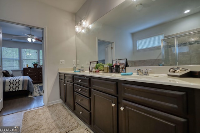 164 Madison Grace Ave, Mcdonough, GA 30252 - bathroom with double vanity, a sink, a healthy amount of sunlight, and tiled shower
