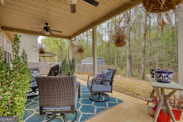 164 Madison Grace Ave, Mcdonough, GA 30252 - view of patio / terrace featuring fence and a ceiling fan