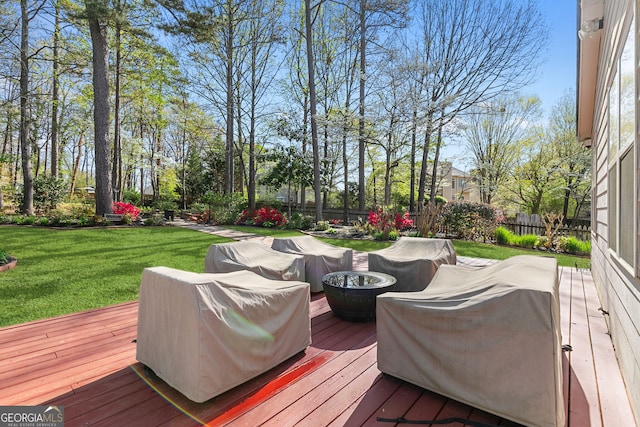 deck with fence and a yard
