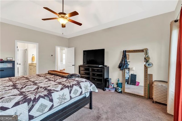 95 Summerlyn Dr, Hiram, GA 30141 - bedroom with carpet floors, ceiling fan, and connected bathroom