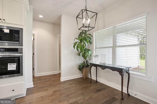 8 Hardin Ct Lot 16, Newnan, GA 30263 - kitchen featuring stainless steel appliances, dark wood-style floors, white cabinetry, a chandelier, and recessed lighting