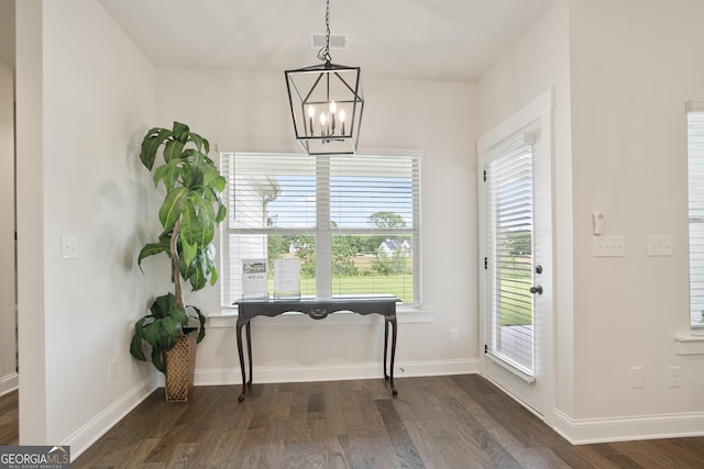 8 Hardin Ct Lot 16, Newnan, GA 30263 - dining area with dark wood-style floors, a chandelier, and baseboards