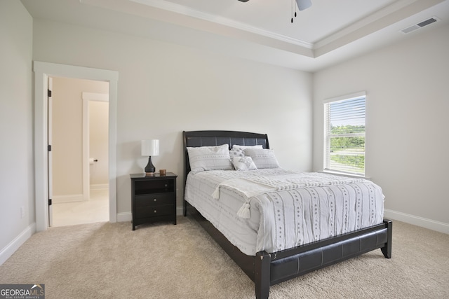 8 Hardin Ct Lot 16, Newnan, GA 30263 - bedroom featuring carpet floors, crown molding, a tray ceiling, baseboards, and ceiling fan