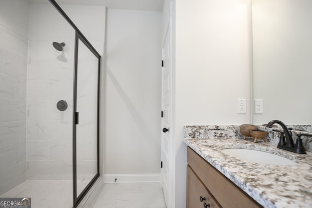 8 Hardin Ct Lot 16, Newnan, GA 30263 - bathroom with a shower stall, marble finish floors, and vanity