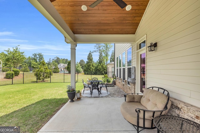 view of patio featuring ceiling fan and a fenced backyard