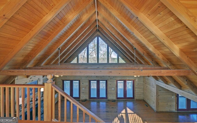 221 Laurel Cir, Dahlonega, GA 30533 - interior space featuring a wealth of natural light, french doors, and beamed ceiling