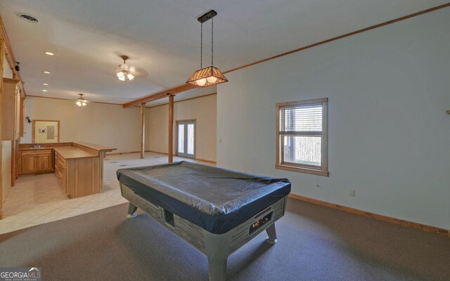 221 Laurel Cir, Dahlonega, GA 30533 - rec room with a wealth of natural light, pool table, light colored carpet, and visible vents