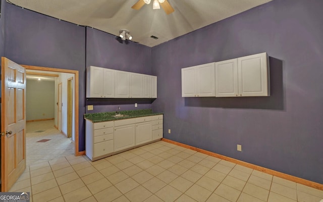 221 Laurel Cir, Dahlonega, GA 30533 - kitchen with white cabinetry, a sink, baseboards, and ceiling fan