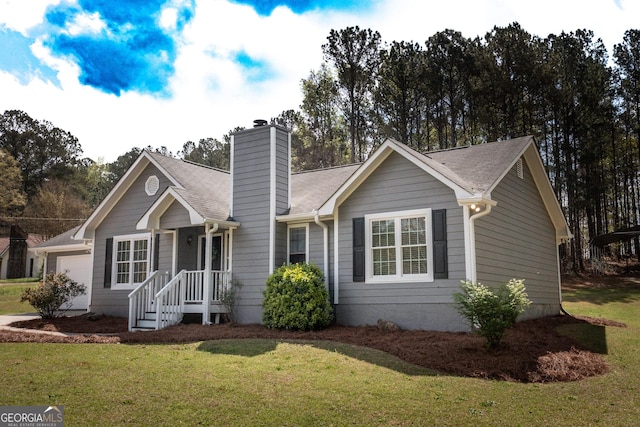 260 Peachtree Ln, Newnan, GA 30265 - ranch-style home featuring a front yard, a garage, and a chimney
