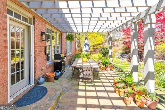 view of patio / terrace with grilling area, a pergola, and outdoor dining space