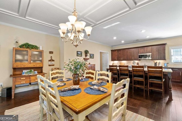 57 Cedarcrest Village Ln, Acworth, GA 30101 - dining room featuring dark wood-style flooring, a chandelier, crown molding, and recessed lighting