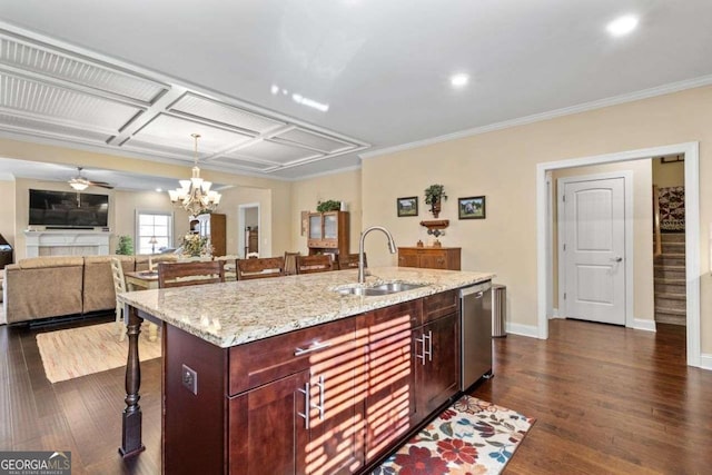 57 Cedarcrest Village Ln, Acworth, GA 30101 - kitchen with a sink, a breakfast bar area, dishwasher, light stone countertops, and crown molding