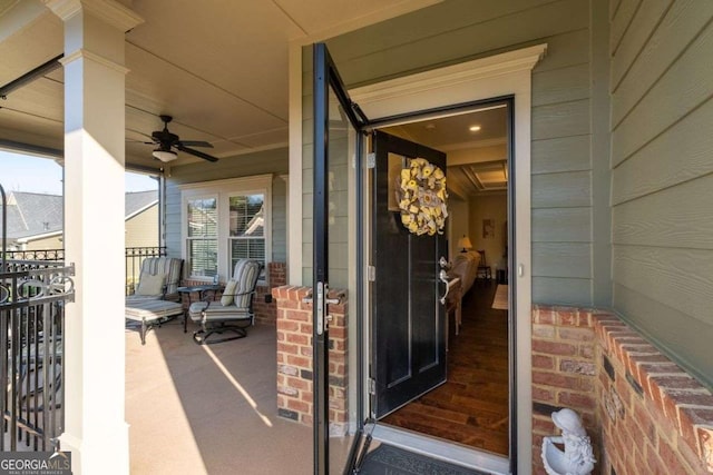 57 Cedarcrest Village Ln, Acworth, GA 30101 - view of exterior entry featuring covered porch and a ceiling fan