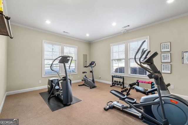 57 Cedarcrest Village Ln, Acworth, GA 30101 - exercise area with baseboards, recessed lighting, ornamental molding, and carpet