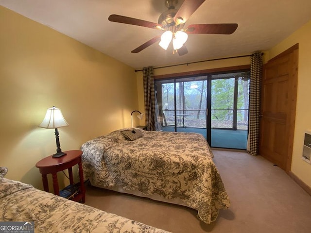 364 Cardinal Ln, Toccoa, GA 30577 - carpeted bedroom with access to exterior, ceiling fan, and lofted ceiling