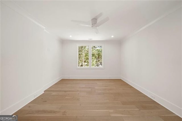 1074 Moores Mill Rd NW, Atlanta, GA 30327 - empty room featuring ornamental molding, ceiling fan, light wood-style floors, and recessed lighting