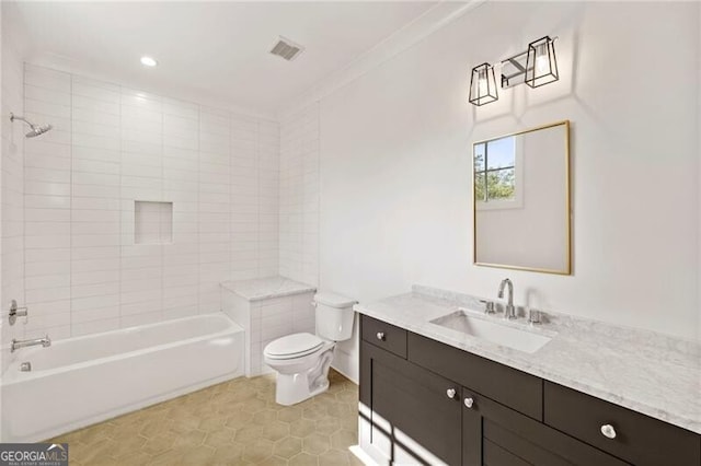1074 Moores Mill Rd NW, Atlanta, GA 30327 - full bath featuring vanity, washtub / shower combination, and tile patterned floors
