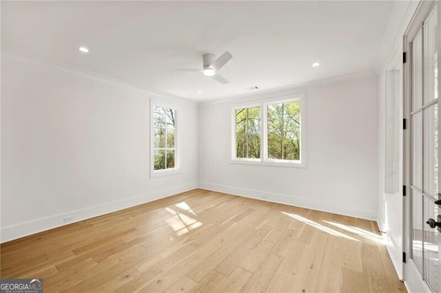 1074 Moores Mill Rd NW, Atlanta, GA 30327 - unfurnished bedroom with crown molding, light wood finished floors, a ceiling fan, and recessed lighting