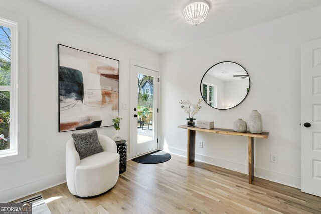entrance foyer featuring visible vents, baseboards, and wood finished floors