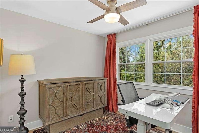 home office featuring ceiling fan