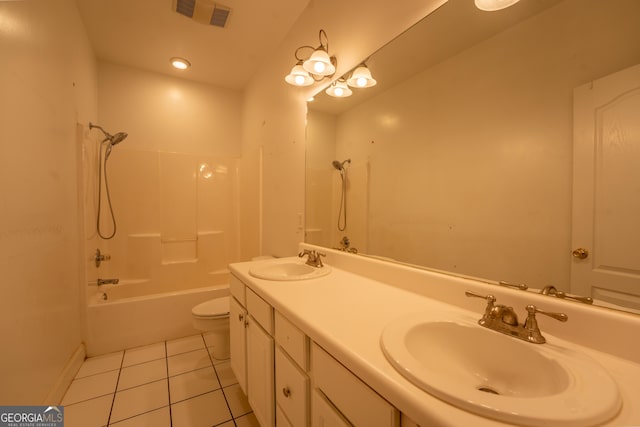 bathroom featuring toilet, tile patterned floors, a sink, and visible vents