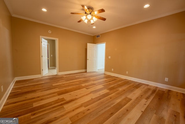 unfurnished room featuring ceiling fan, recessed lighting, and light wood-style flooring