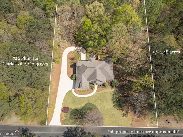 aerial view with a forest view