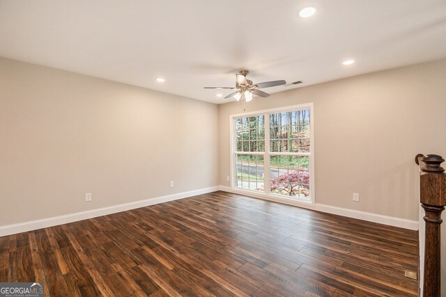 2183 Seaman Cir, Atlanta, GA 30341 - empty room with baseboards, dark wood-style floors, ceiling fan, and recessed lighting