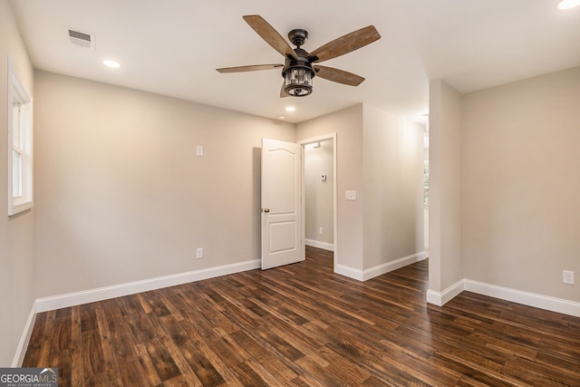 2183 Seaman Cir, Atlanta, GA 30341 - spare room featuring visible vents, baseboards, recessed lighting, a ceiling fan, and dark wood finished floors