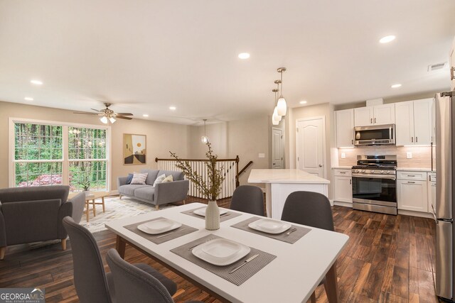 2183 Seaman Cir, Atlanta, GA 30341 - dining room with visible vents, ceiling fan, recessed lighting, and dark wood-style flooring