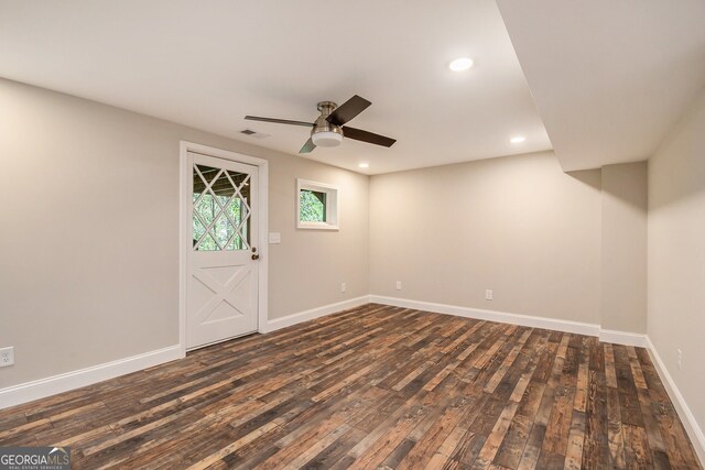 2183 Seaman Cir, Atlanta, GA 30341 - interior space featuring visible vents, baseboards, recessed lighting, a ceiling fan, and dark wood-style floors