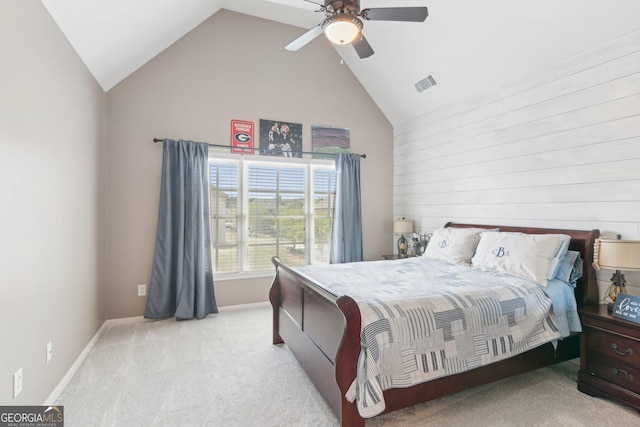 968 Woodtrace Ln, Auburn, GA 30011 - bedroom featuring lofted ceiling, baseboards, visible vents, ceiling fan, and carpet