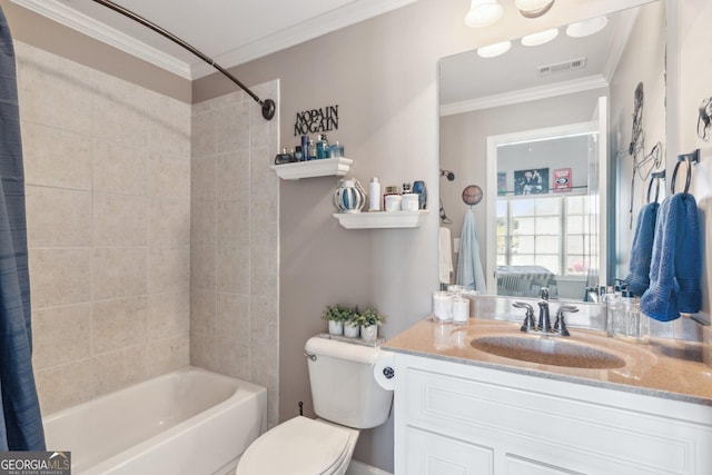 968 Woodtrace Ln, Auburn, GA 30011 - bathroom with ornamental molding, visible vents, toilet, and  shower combination